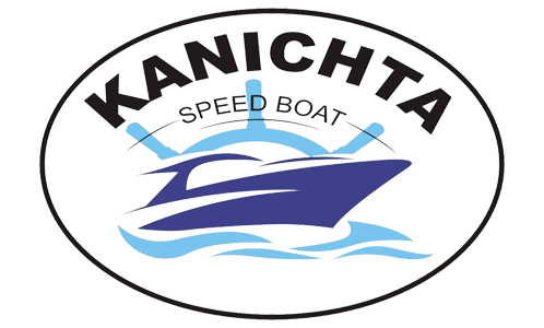 Logótipo da Kanichta Speed Boat com lancha azul e ondas sobre fundo branco