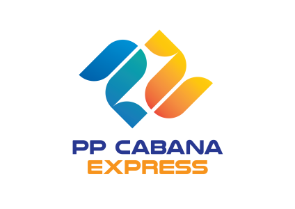 Logótipo da PP Cabana Express com formas geométricas azuis e laranja e o nome da empresa