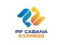 Logótipo da PP Cabana Express com elementos de design azuis e amarelos