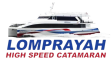 Logotipo da Lomprayah High Speed Catamaran com ilustração de embarcação azul e branca e o nome da empresa